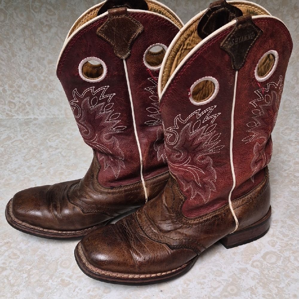 Shyanne Brown Leather & Burgundy Western Pull-On Boots